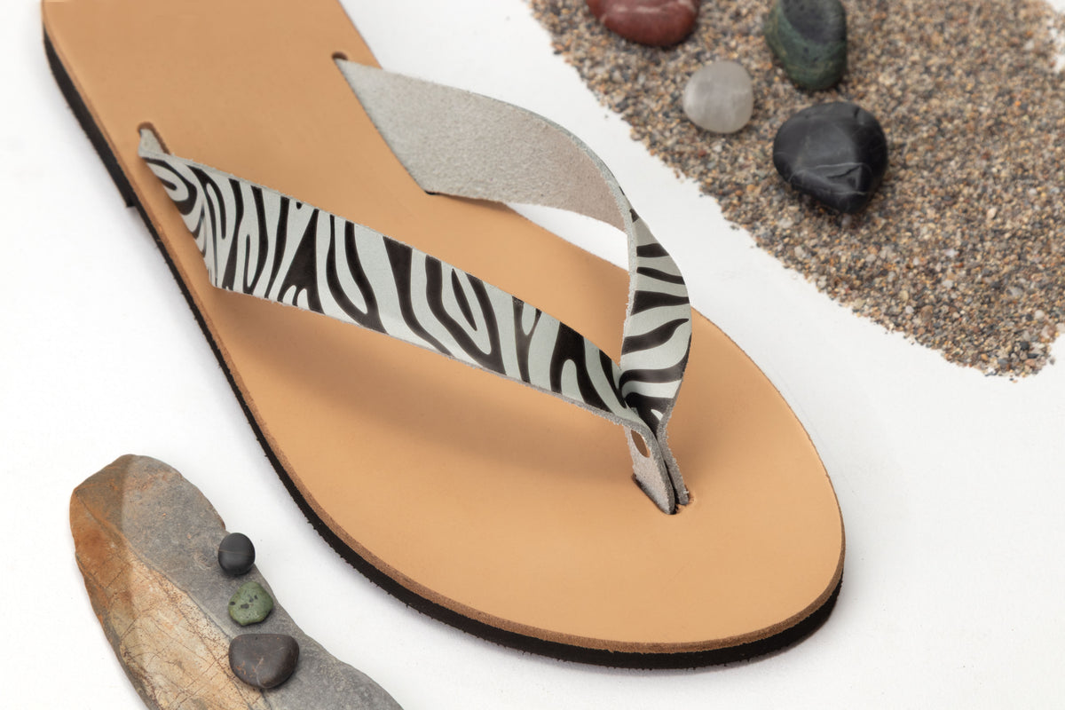 Artemis Natural Zebra leather sandals side profile
