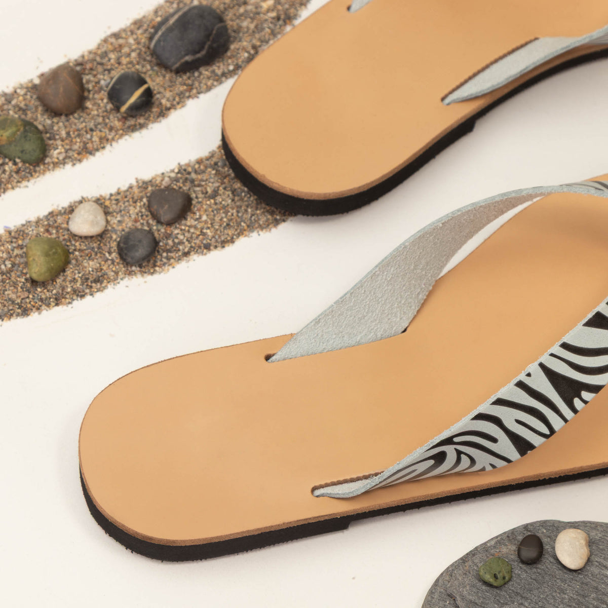 Artemis Natural Zebra leather sandal strap detail