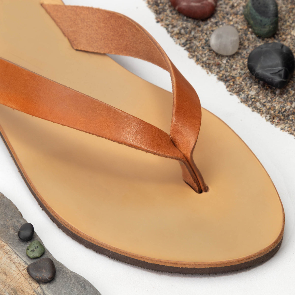 Gaia Natural Tan leather sandals side profile
