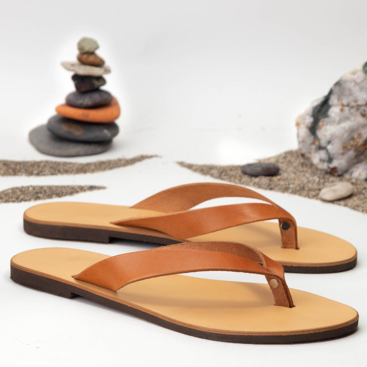 Gaia Natural Tan toe-post sandal product view